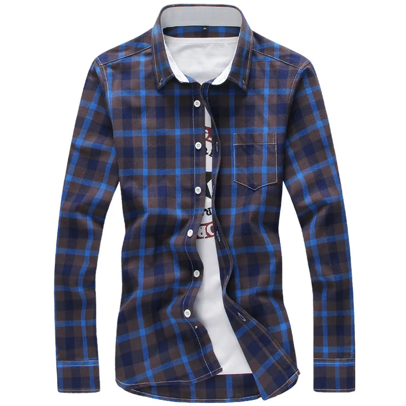 5XL Plaid Shirts Men Checkered Shirt Brand 2024 New Fashion Button Down Long Sleeve Casual Shirts Plus Size Drop Shipping