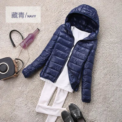 Sanishroly S-4XL Autumn Winter Women White Duck Hooded Down Jacket Female Ultra Light Down Coat Puffer Parkas Short Tops S435
