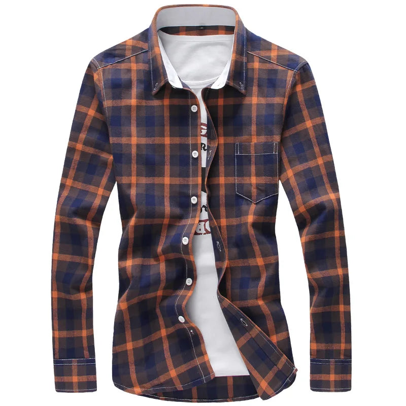 5XL Plaid Shirts Men Checkered Shirt Brand 2024 New Fashion Button Down Long Sleeve Casual Shirts Plus Size Drop Shipping