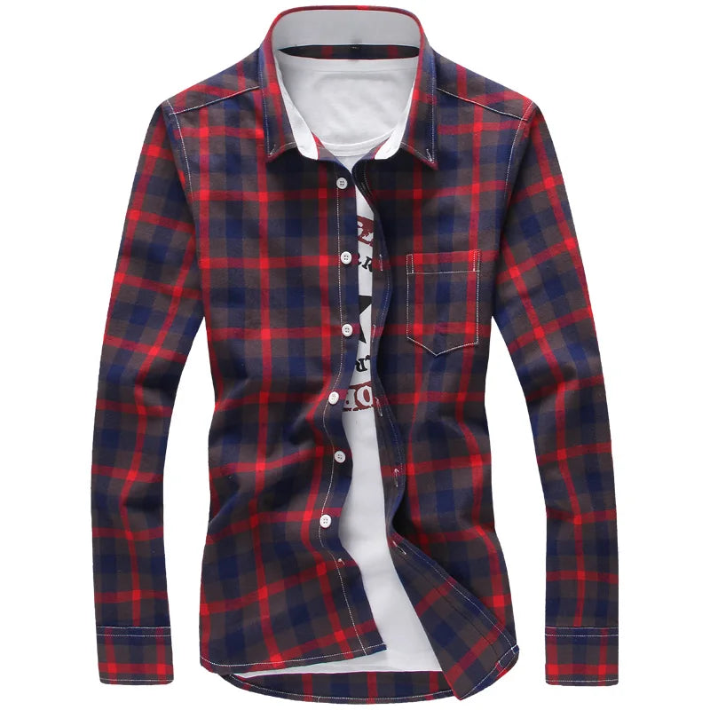 5XL Plaid Shirts Men Checkered Shirt Brand 2024 New Fashion Button Down Long Sleeve Casual Shirts Plus Size Drop Shipping