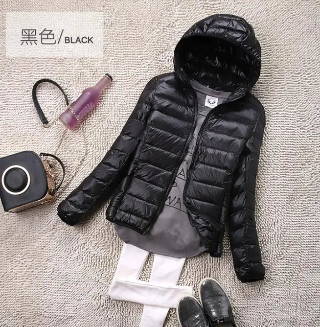 Sanishroly S-4XL Autumn Winter Women White Duck Hooded Down Jacket Female Ultra Light Down Coat Puffer Parkas Short Tops S435
