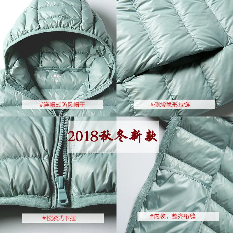 Sanishroly S-4XL Autumn Winter Women White Duck Hooded Down Jacket Female Ultra Light Down Coat Puffer Parkas Short Tops S435