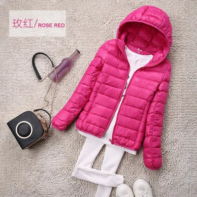 Sanishroly S-4XL Autumn Winter Women White Duck Hooded Down Jacket Female Ultra Light Down Coat Puffer Parkas Short Tops S435