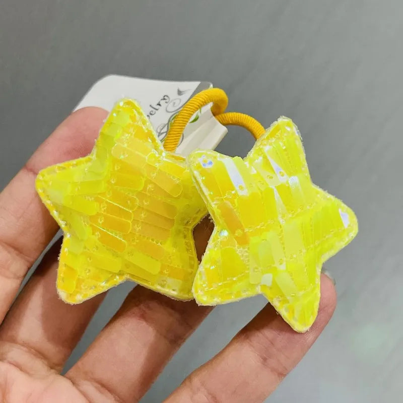 2Pcs Shiny Starfish Children Elastic Hair Bands Ponytail Holder Hair Ties Headband Scrunchie Hair Accessories for Girls