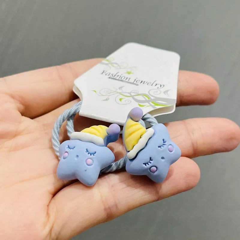 2Pcs Shiny Starfish Children Elastic Hair Bands Ponytail Holder Hair Ties Headband Scrunchie Hair Accessories for Girls