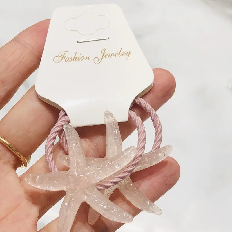 2Pcs Shiny Starfish Children Elastic Hair Bands Ponytail Holder Hair Ties Headband Scrunchie Hair Accessories for Girls