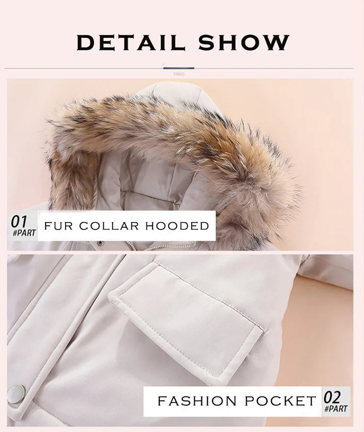 2pcs Set Children Winter Down Jacket and Jumpsuit for Baby Thicken Jacket for Girls Coat Warm Real Fur Collar Boys Snowsuit 0-4Y