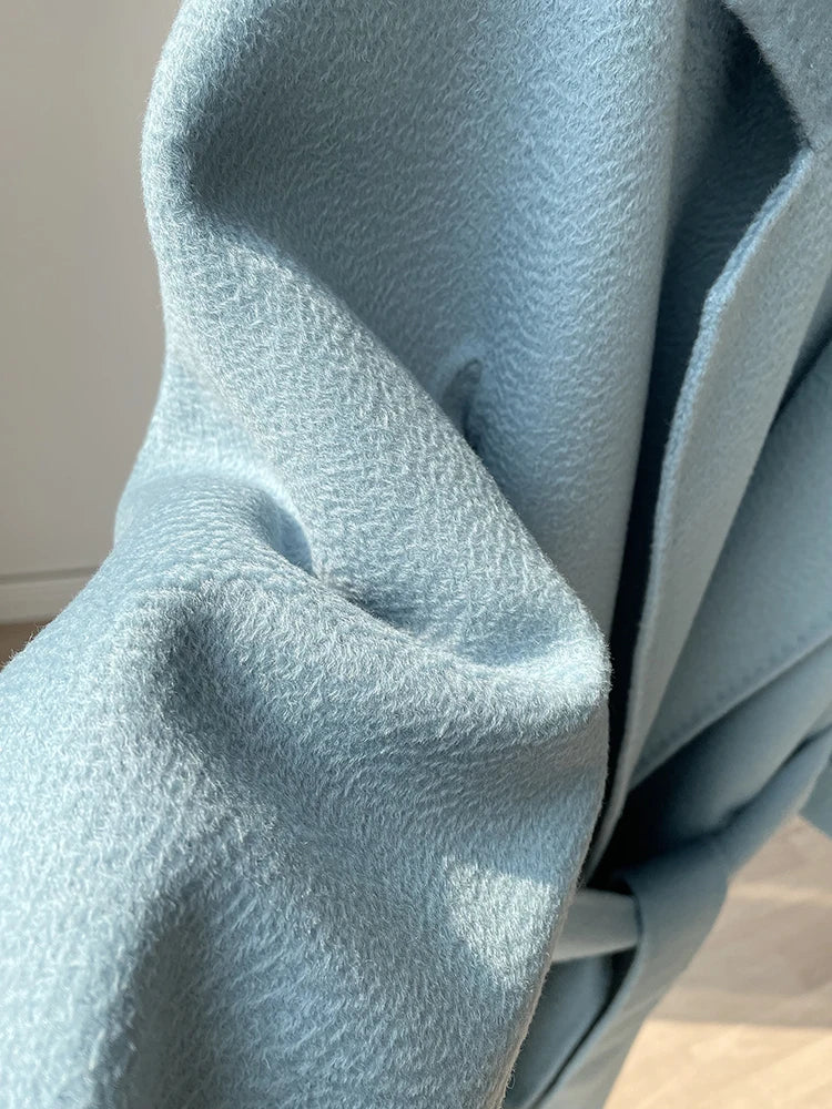 Korean Women Handmade Hepburn Corrugated Water Ripples Coat Double-sided Cashmere Wool Long Woolen Jacket Cashmere Coat Max