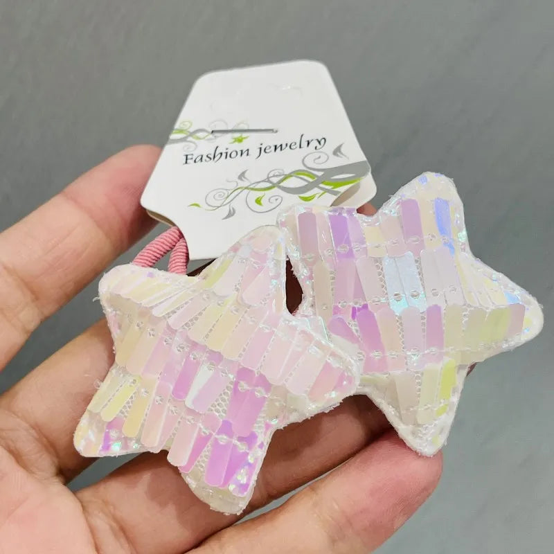 2Pcs Shiny Starfish Children Elastic Hair Bands Ponytail Holder Hair Ties Headband Scrunchie Hair Accessories for Girls