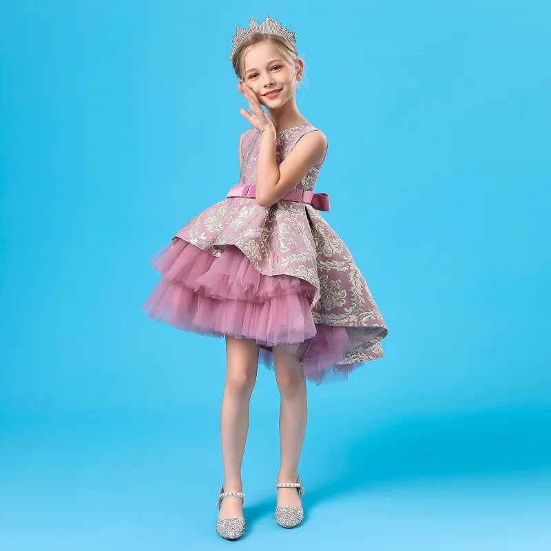 Layered Vintage Embroidery Baby Girls Princess Dress For Party Performance Elegant Kids Clothing платья для девочек 1-8 Years