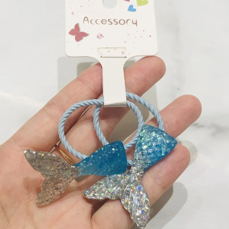 2Pcs Shiny Starfish Children Elastic Hair Bands Ponytail Holder Hair Ties Headband Scrunchie Hair Accessories for Girls