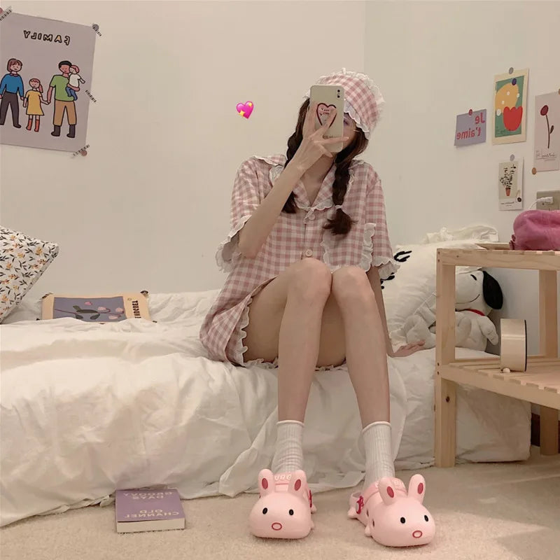 SP&CITY Summer Shoes For Women Kawaii Cartoon Animal Hole Slippers PVC Massage Home Slippers Platform Sandals 2021 For Woman