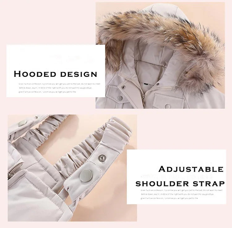 2pcs Set Children Winter Down Jacket and Jumpsuit for Baby Thicken Jacket for Girls Coat Warm Real Fur Collar Boys Snowsuit 0-4Y