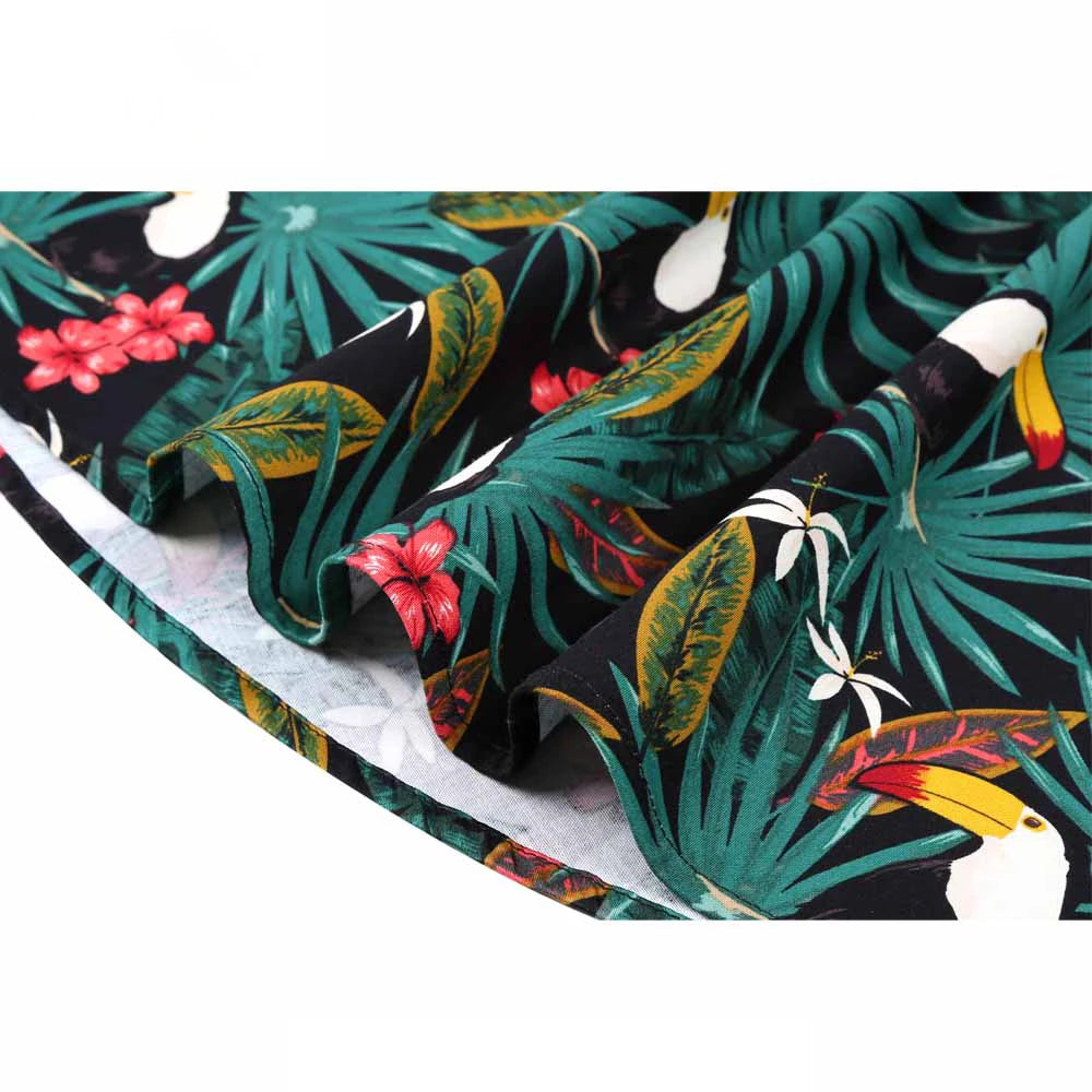 2025 Parrot Bird Print Summer Women Vintage Dress Casual Green Retro Pin UP Pinup Party Robe Rockabilly 50s 60s Swing Sundress