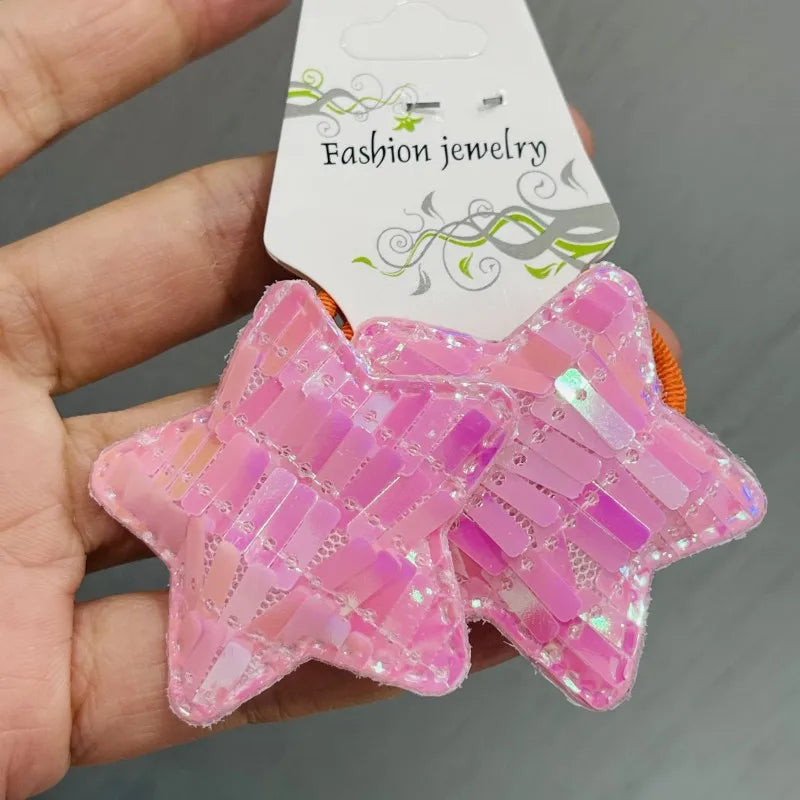 2Pcs Shiny Starfish Children Elastic Hair Bands Ponytail Holder Hair Ties Headband Scrunchie Hair Accessories for Girls