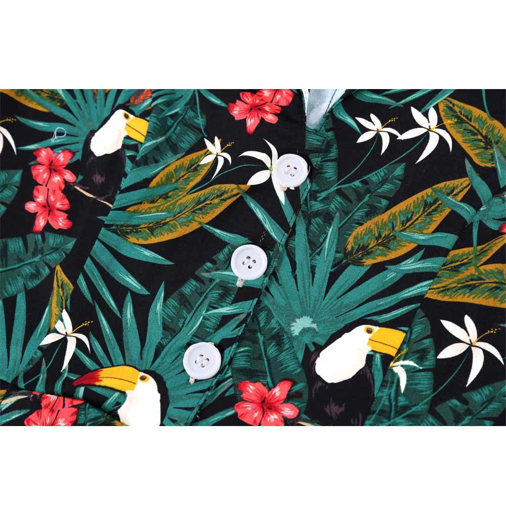2025 Parrot Bird Print Summer Women Vintage Dress Casual Green Retro Pin UP Pinup Party Robe Rockabilly 50s 60s Swing Sundress