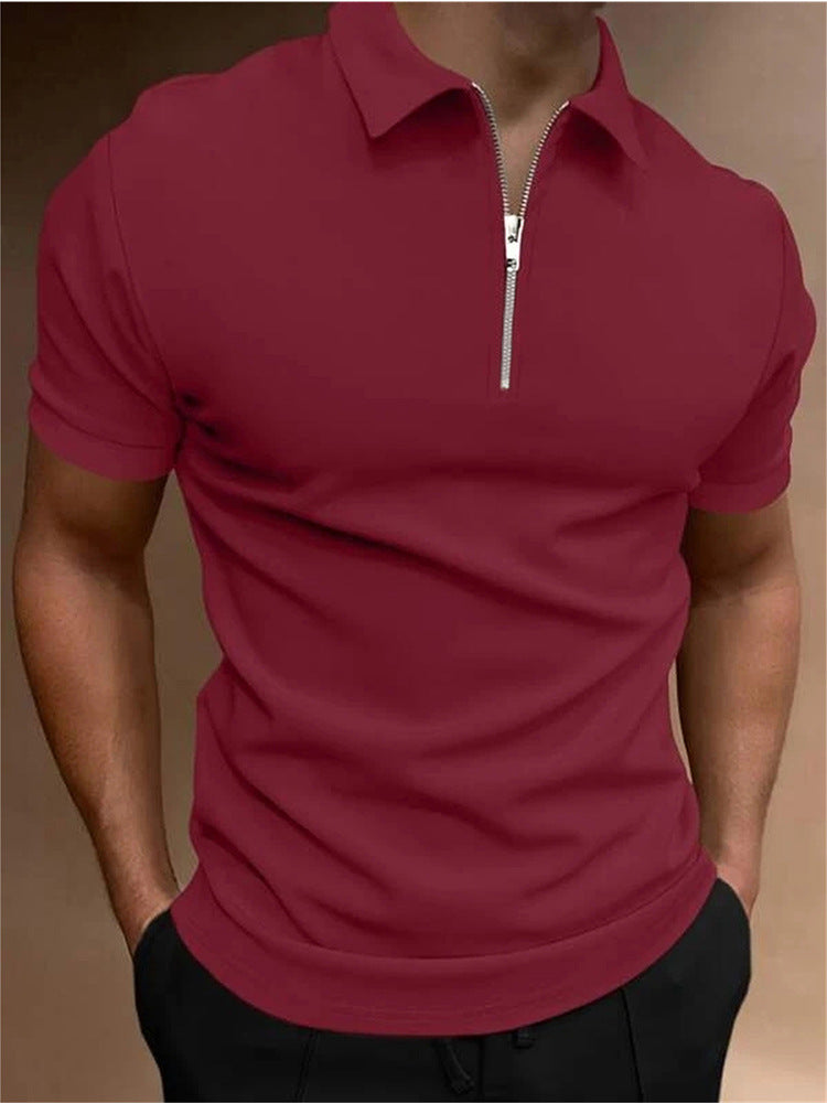 Men's Polo Shirt Solid Color Polo Collar T-shirt Casual Fit Top Men's Clothing - Your Shopify