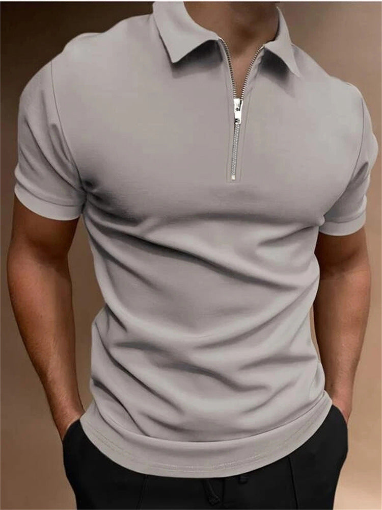 Men's Polo Shirt Solid Color Polo Collar T-shirt Casual Fit Top Men's Clothing - Your Shopify