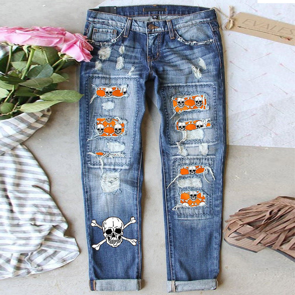 Women's Jeans Ripped Print Patch - Your Shopify