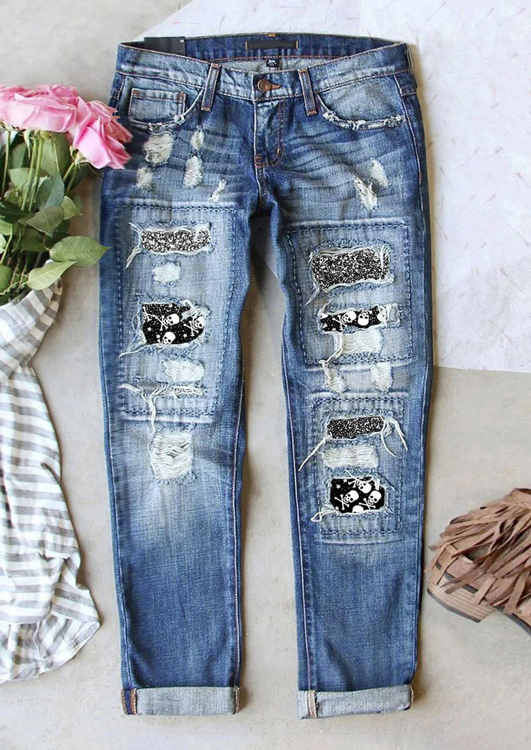 Women's Jeans Ripped Print Patch - Your Shopify