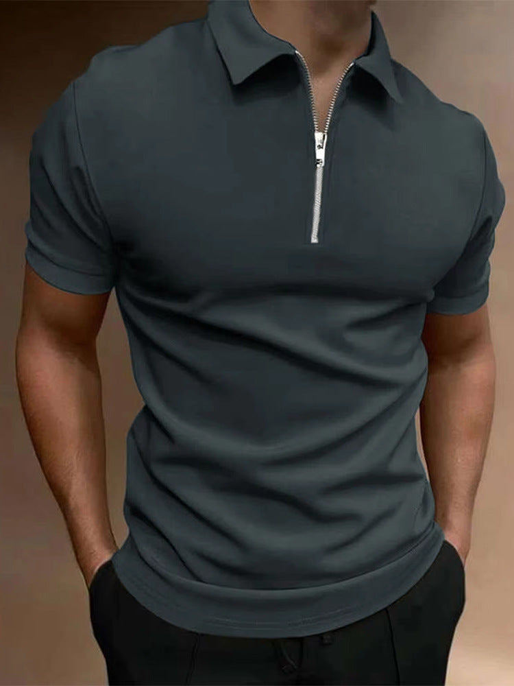 Men's Polo Shirt Solid Color Polo Collar T-shirt Casual Fit Top Men's Clothing - Your Shopify