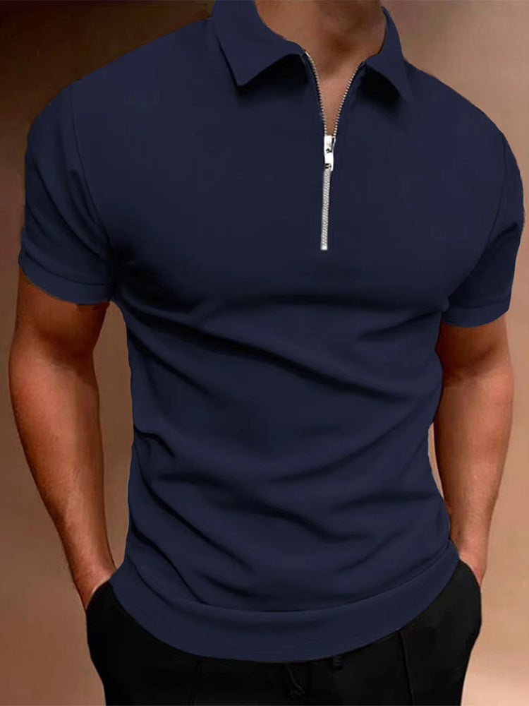 Men's Polo Shirt Solid Color Polo Collar T-shirt Casual Fit Top Men's Clothing - Your Shopify