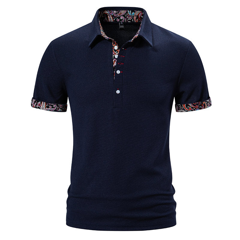 European Size Polo Shirt Men's Color Stitching Turnover Neck Short Sleeve - Your Shopify