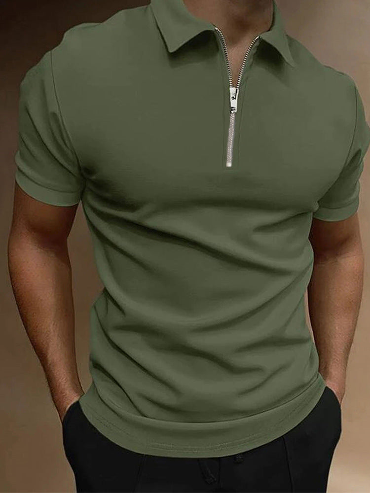 Men's Polo Shirt Solid Color Polo Collar T-shirt Casual Fit Top Men's Clothing - Your Shopify