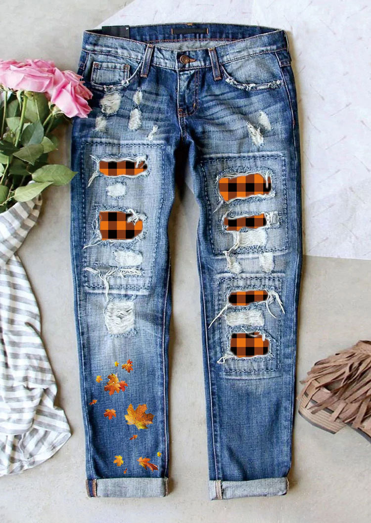 Women's Jeans Ripped Print Patch - Your Shopify