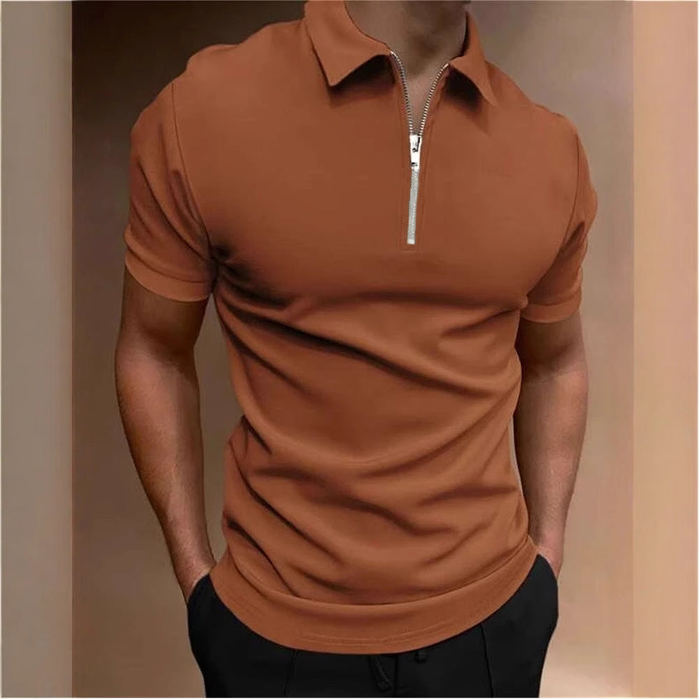 Men's Polo Shirt Solid Color Polo Collar T-shirt Casual Fit Top Men's Clothing - Your Shopify