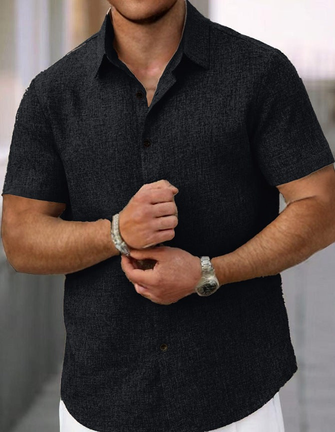 Men's Lapel Cotton And Linen Stripes Jacquard Loose Casual Shirt - Your Shopify