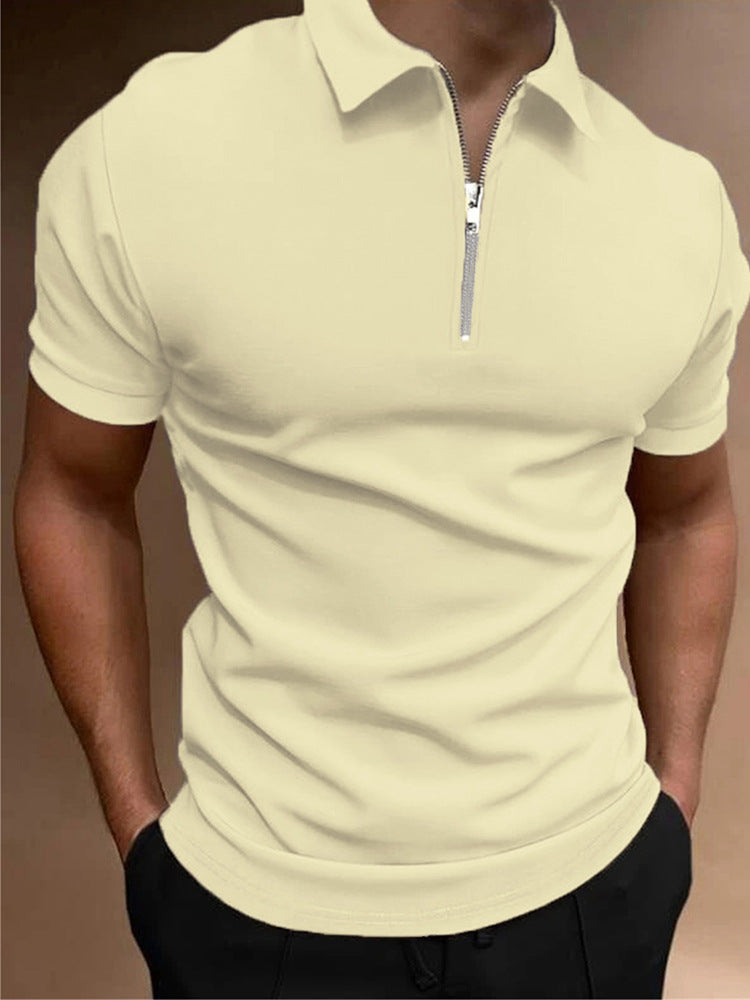Men's Polo Shirt Solid Color Polo Collar T-shirt Casual Fit Top Men's Clothing - Your Shopify
