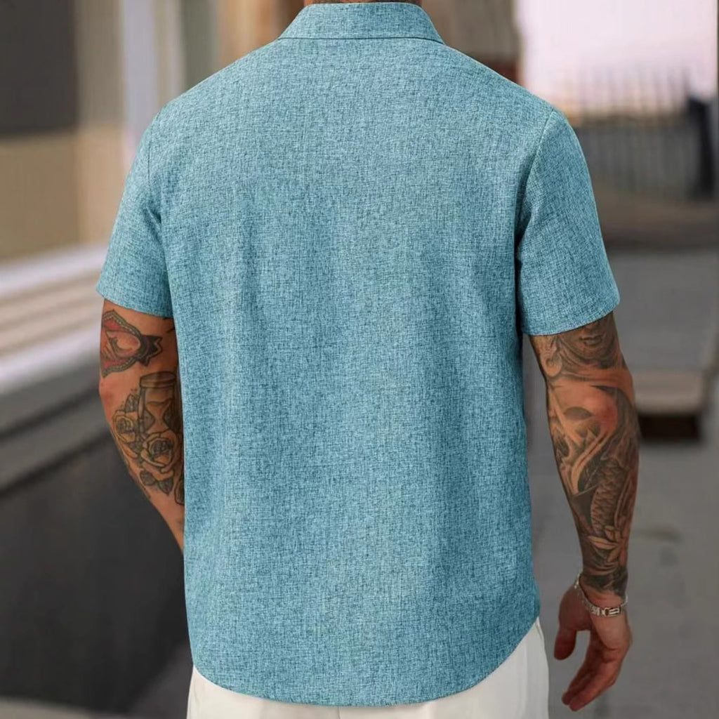 Men's Lapel Cotton And Linen Stripes Jacquard Loose Casual Shirt - Your Shopify