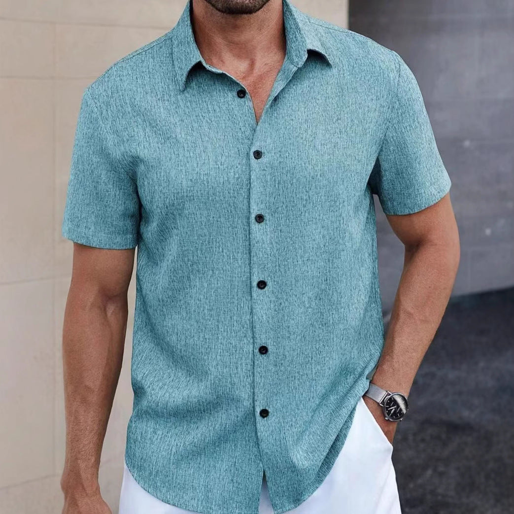 Men's Lapel Cotton And Linen Stripes Jacquard Loose Casual Shirt - Your Shopify