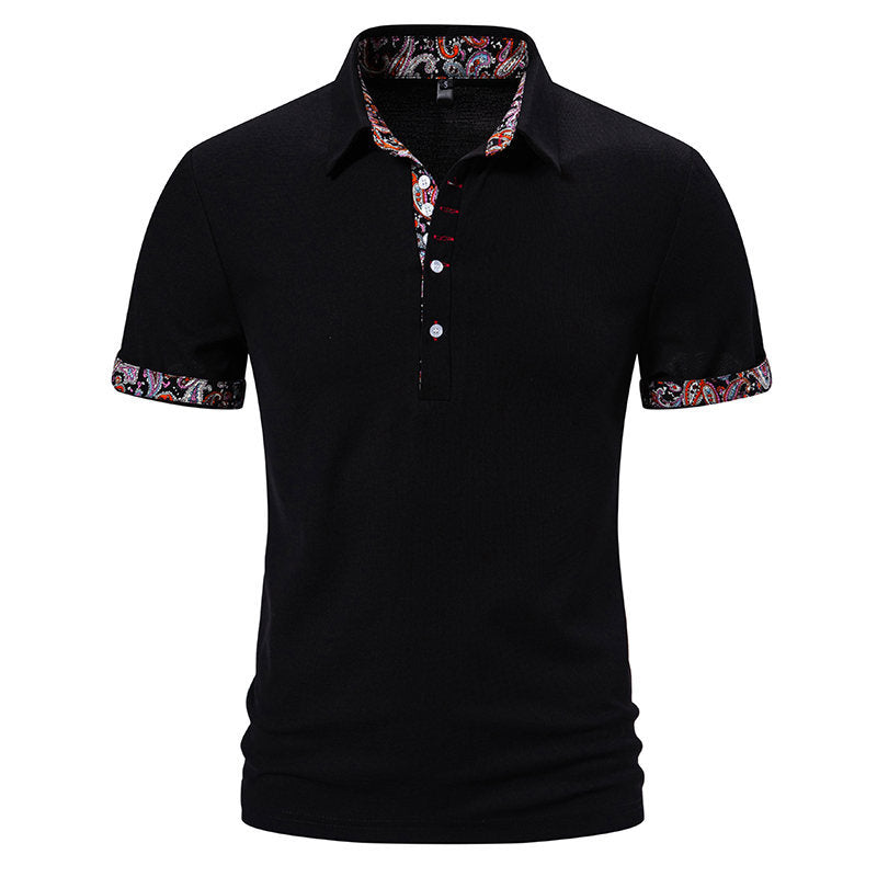 European Size Polo Shirt Men's Color Stitching Turnover Neck Short Sleeve - Your Shopify