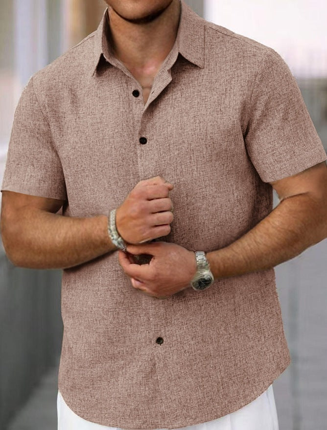 Men's Lapel Cotton And Linen Stripes Jacquard Loose Casual Shirt - Your Shopify
