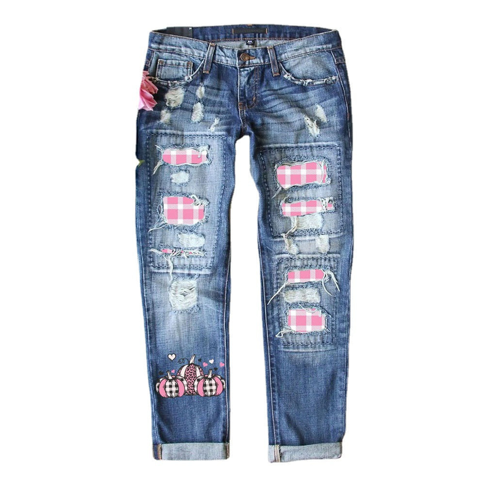 Women's Jeans Ripped Print Patch - Your Shopify