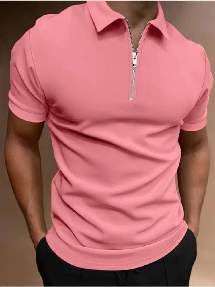 Men's Polo Shirt Solid Color Polo Collar T-shirt Casual Fit Top Men's Clothing - Your Shopify