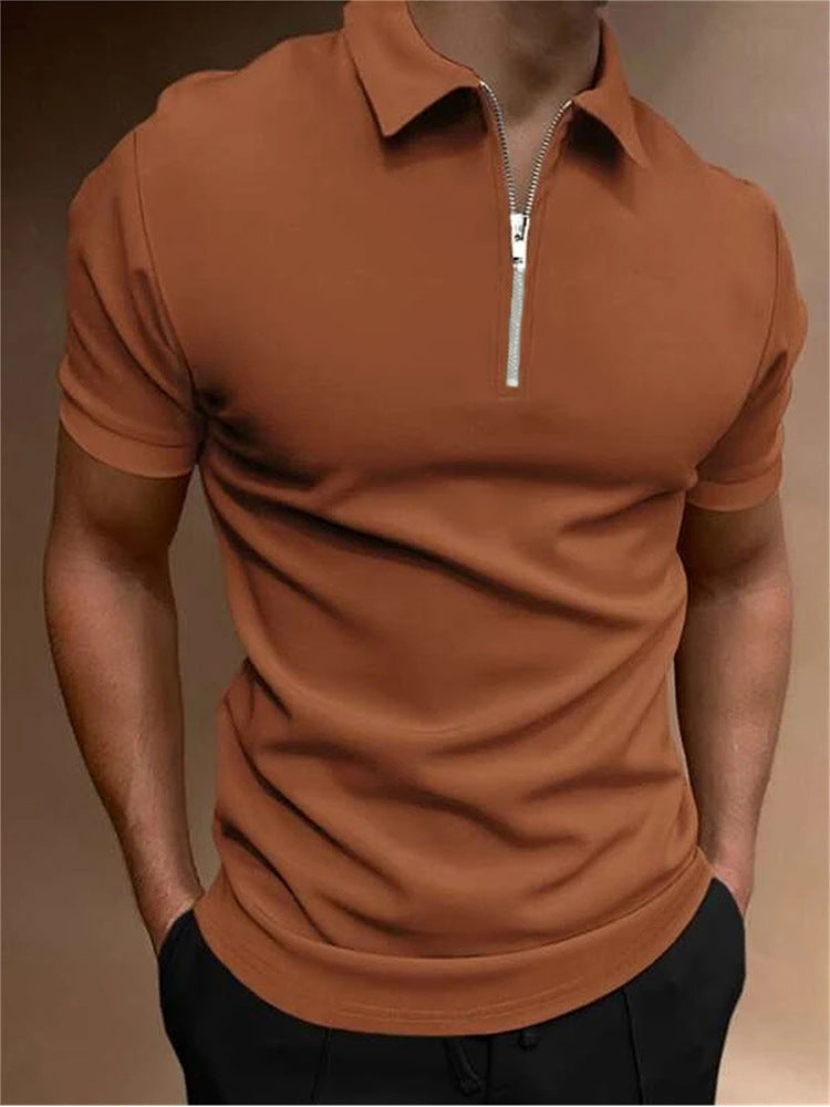 Men's Polo Shirt Solid Color Polo Collar T-shirt Casual Fit Top Men's Clothing - Your Shopify