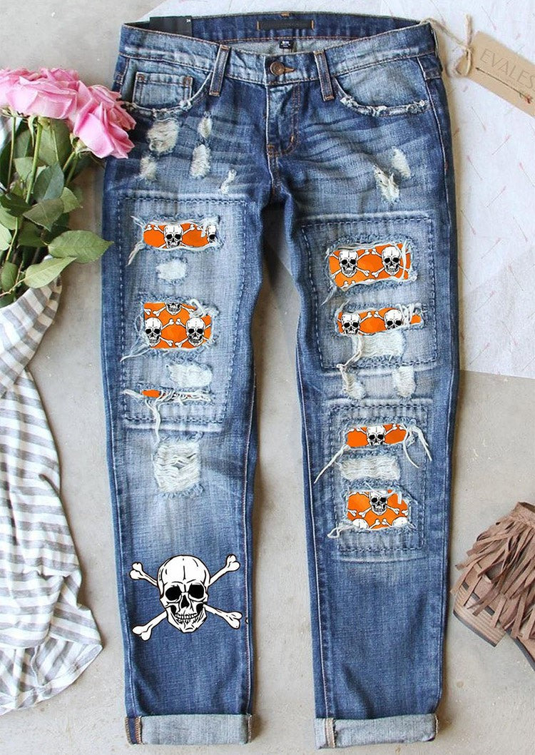 Women's Jeans Ripped Print Patch - Your Shopify