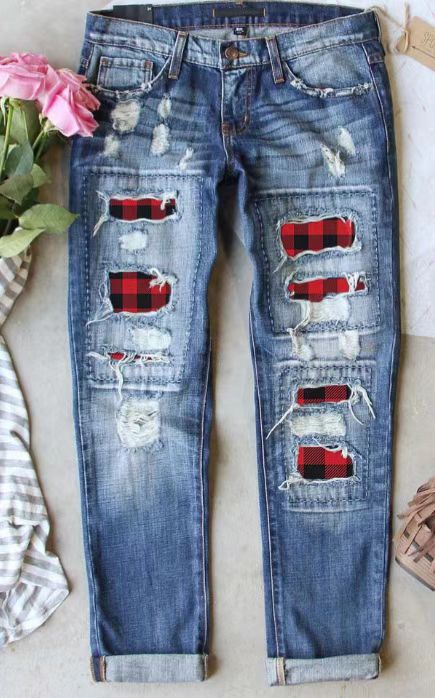 Women's Jeans Ripped Print Patch - Your Shopify