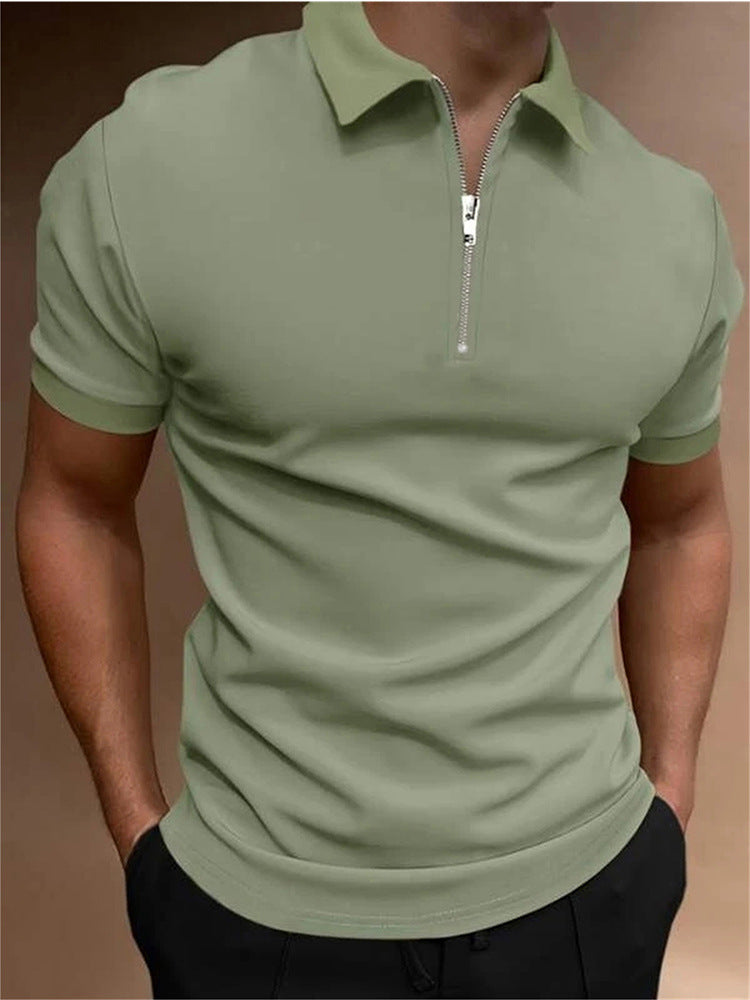 Men's Polo Shirt Solid Color Polo Collar T-shirt Casual Fit Top Men's Clothing - Your Shopify