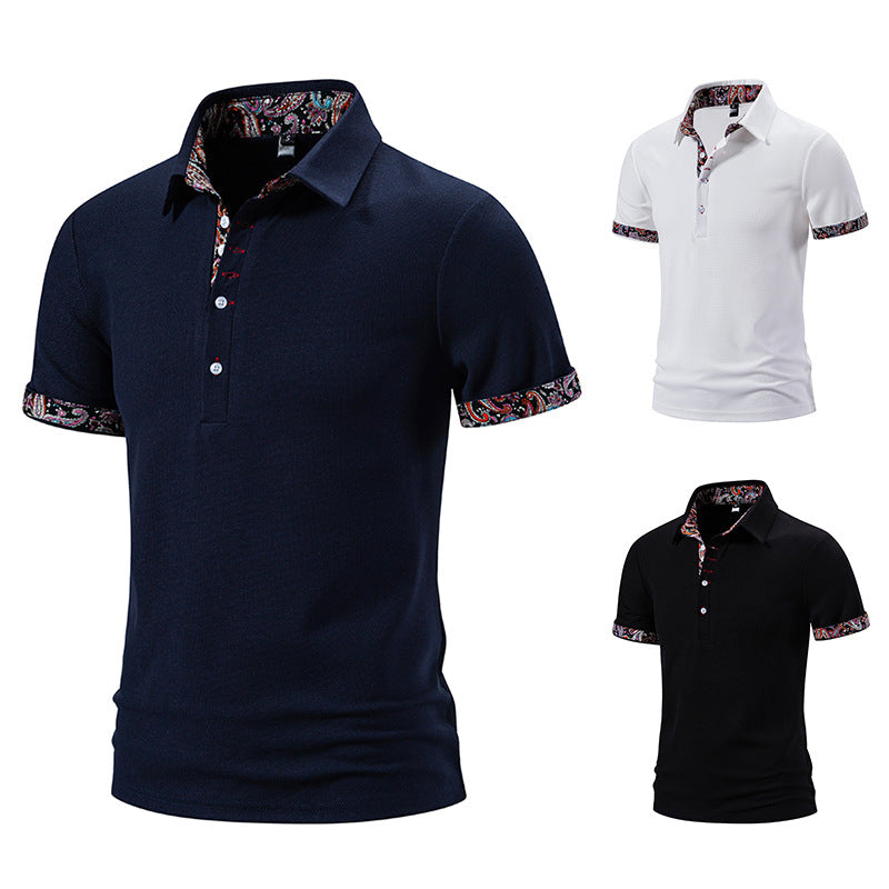 European Size Polo Shirt Men's Color Stitching Turnover Neck Short Sleeve - Your Shopify