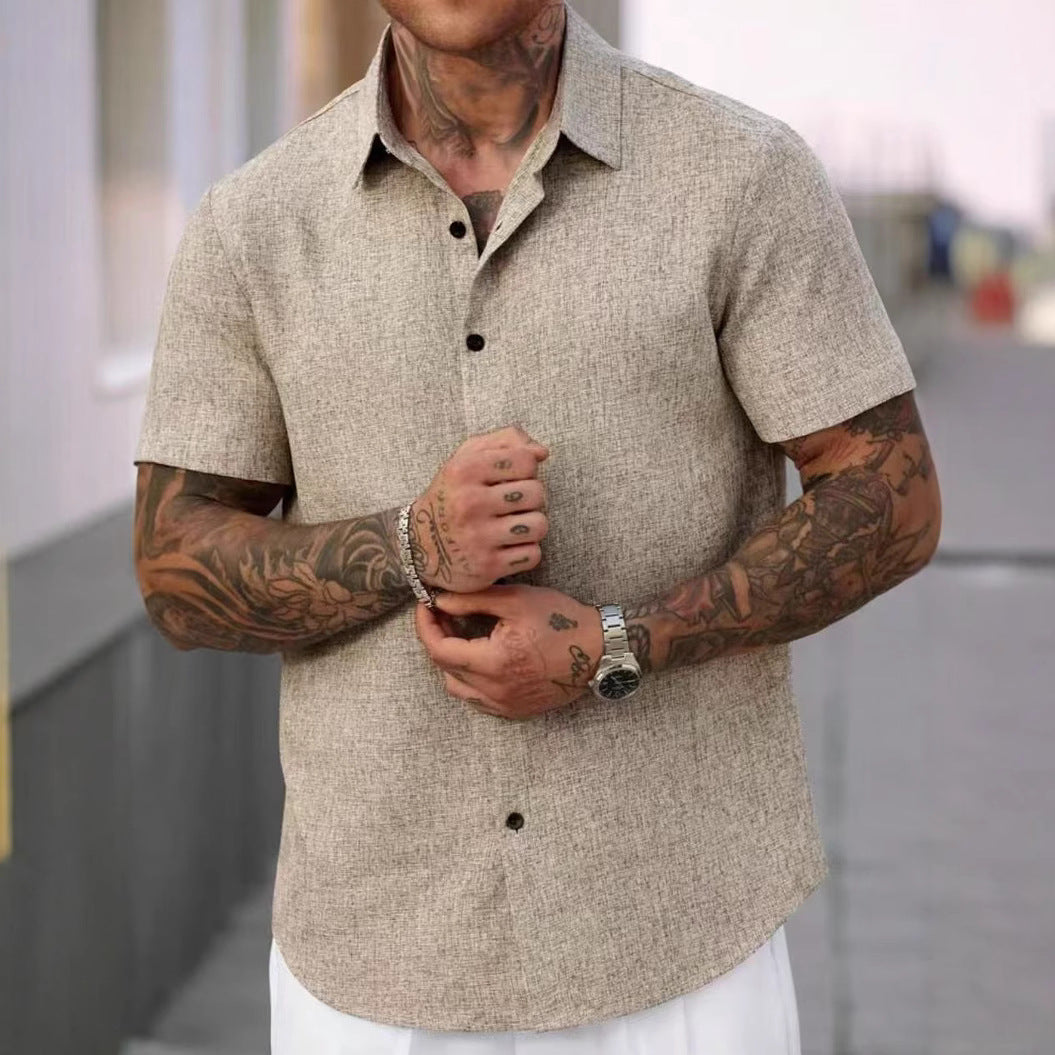 Men's Lapel Cotton And Linen Stripes Jacquard Loose Casual Shirt - Your Shopify