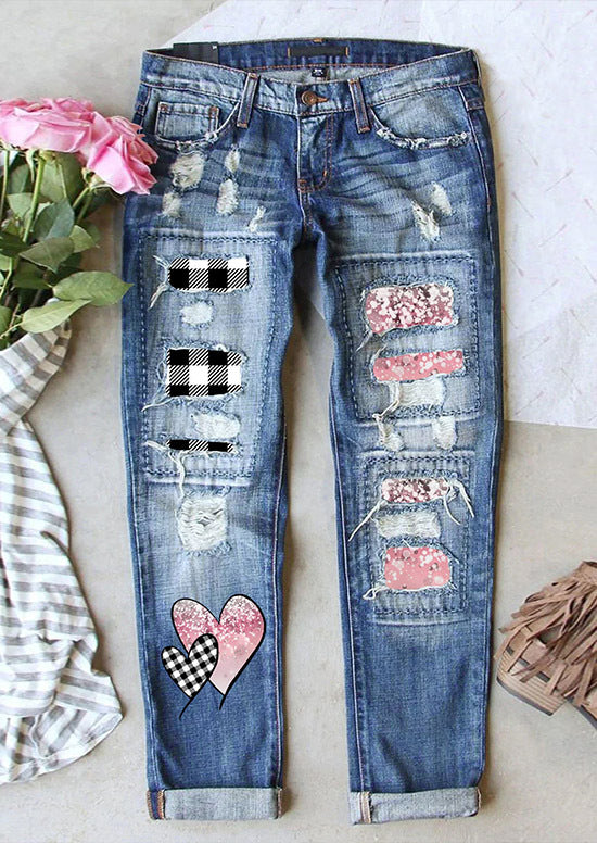 Women's Jeans Ripped Print Patch - Your Shopify