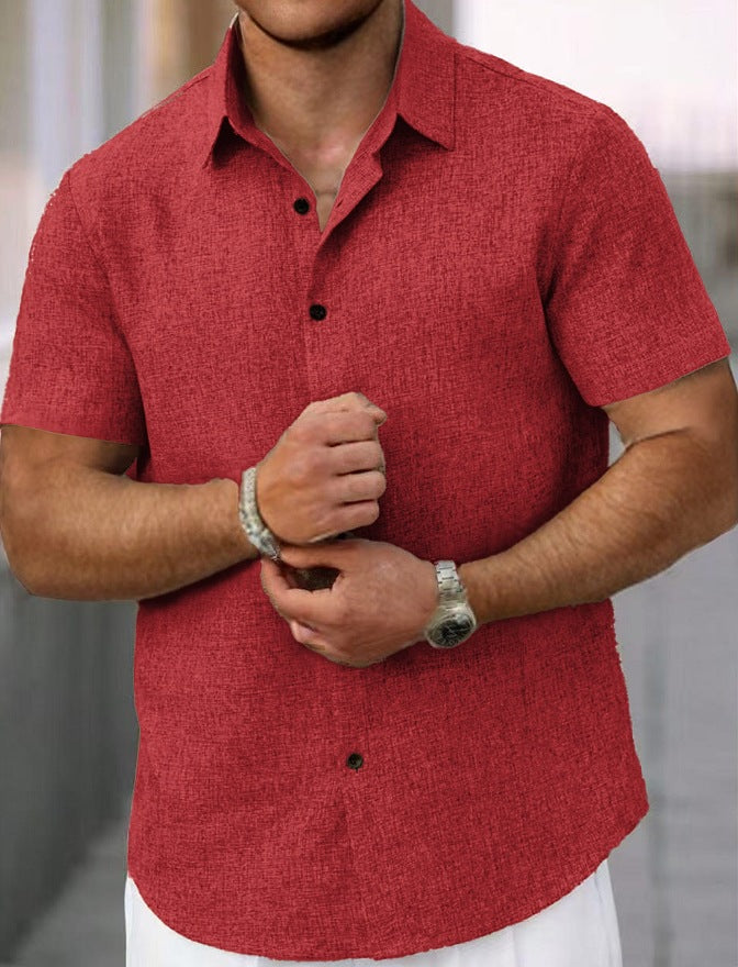 Men's Lapel Cotton And Linen Stripes Jacquard Loose Casual Shirt - Your Shopify