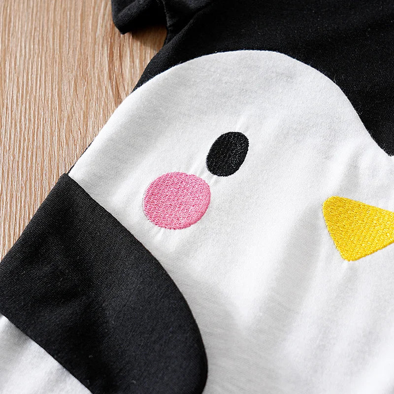 Baby Cute Jumpsuit Cartoon Penguin Pattern Summer Ha Yi Newborn Hoodie Casual Short Sleeve Outerwear