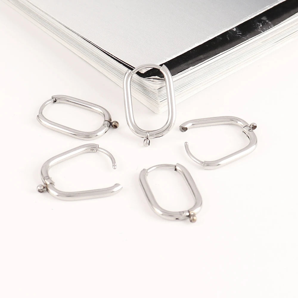 5pcs 316L Stainless Steel Heart Hoop Earrings Posts Star Geometric Oval Earring Base For DIY Jewelry Making Accessories