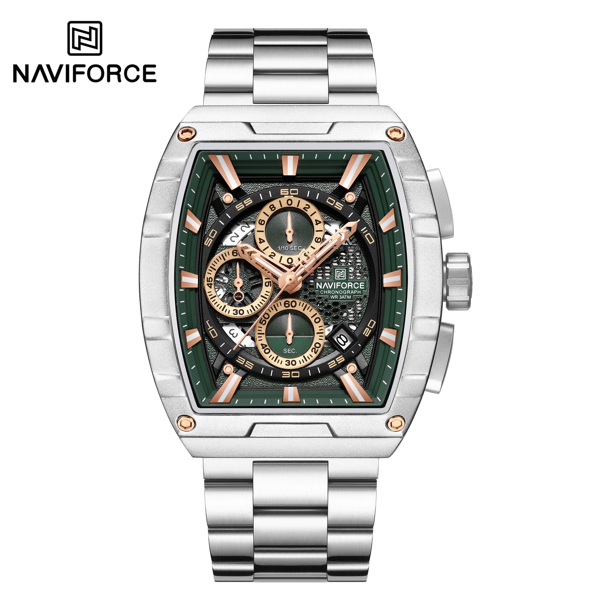NAVIFORCE Luxury Chronograph Quartz Watch for Men Fashion Tonneau Stainless Steel Man Watches Waterproof Luminous WristWatch
