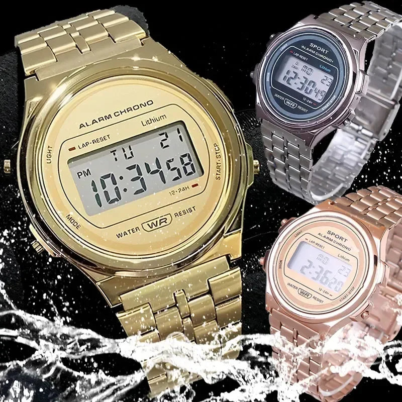 Electronic LED Digtal Watch Women Watches Steel Strap Men Wristwatches Waterproof Clock Multifunction Sports Wrist Watch Clock